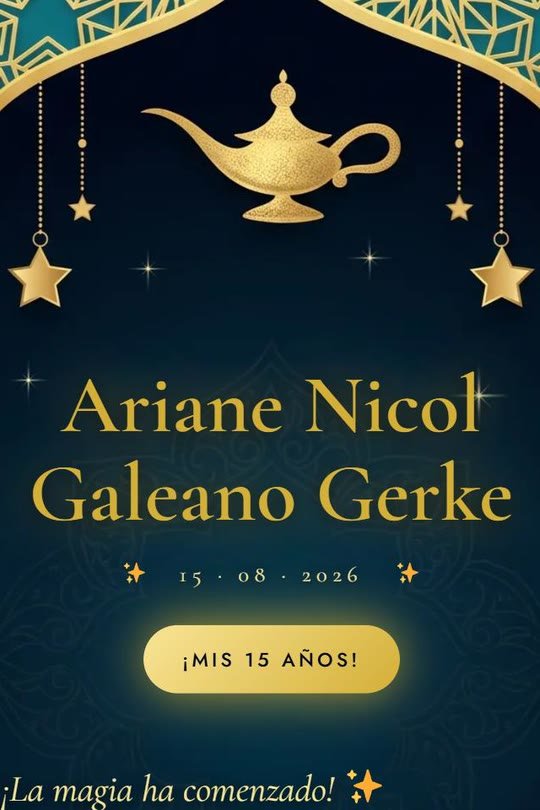 Invitación digital de XV años, mil y una noches con lámpara dorada