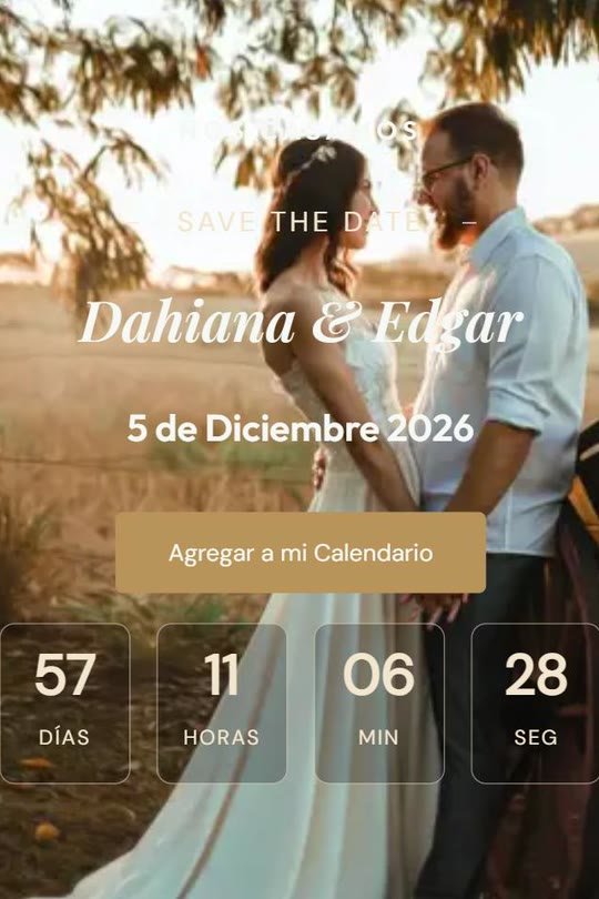 Invitación digital de boda con la foto de la pareja y cuenta regresiva